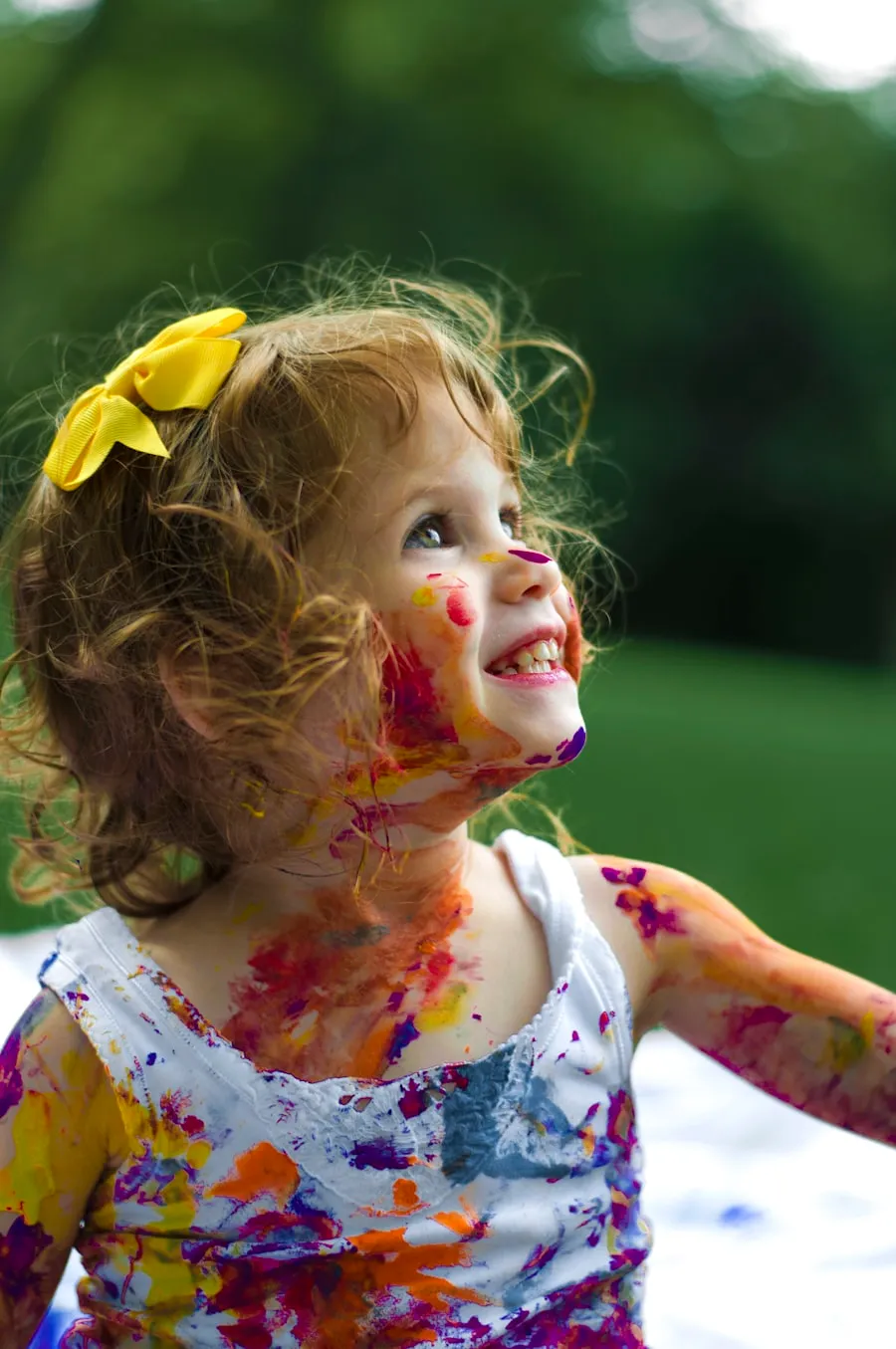 A joyful child playing outdoors